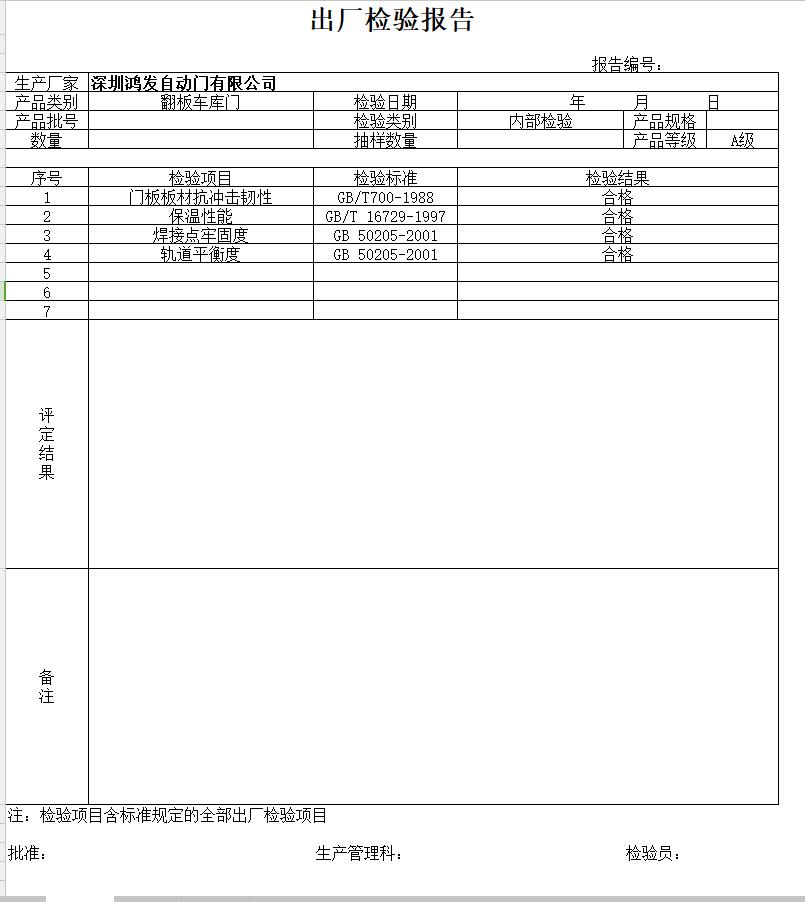 車庫翻板門檢驗報告